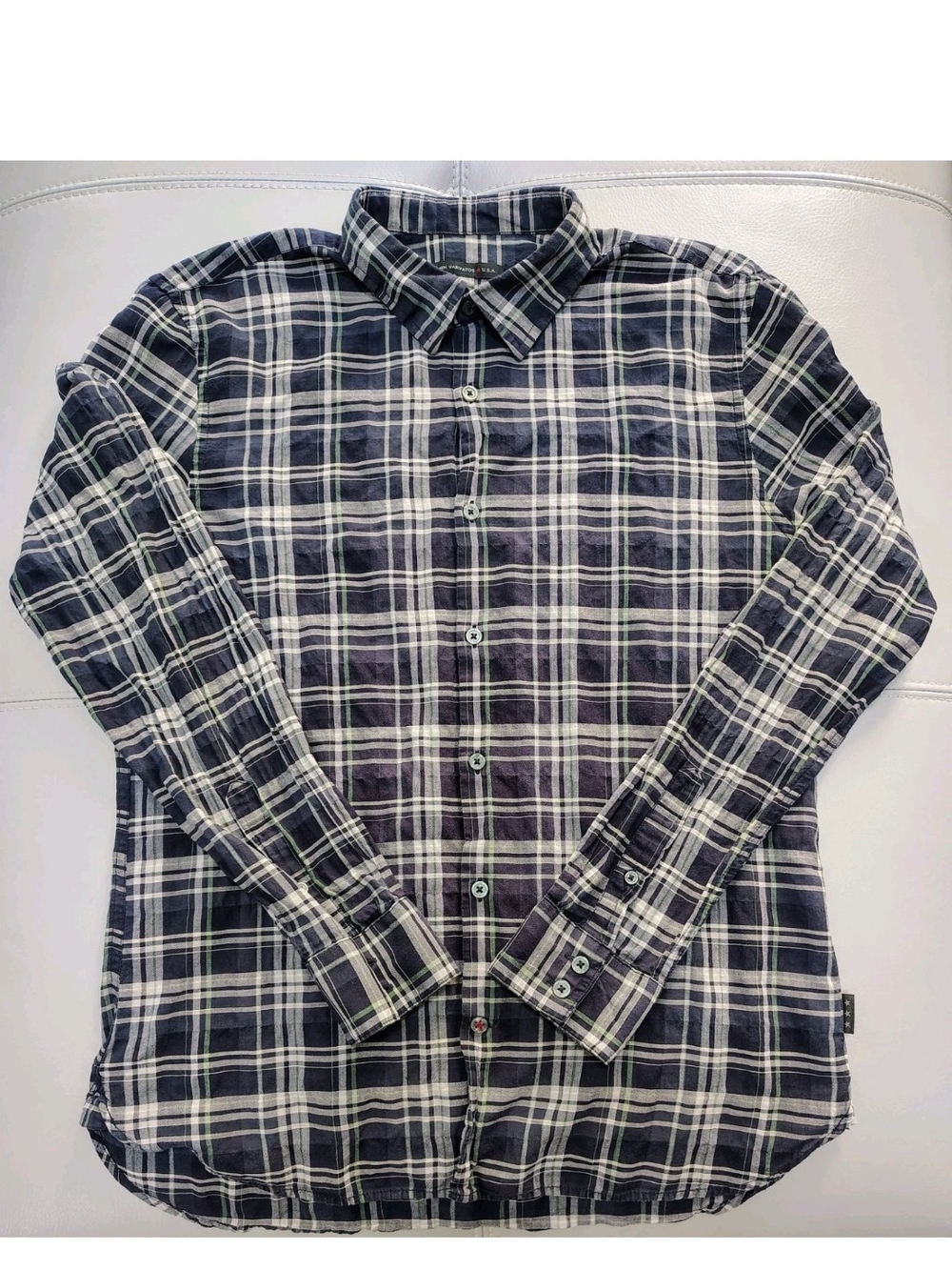 Men's John Varvatos USA Navy Plaid Casual Long Sleeve Shirt Size Medium